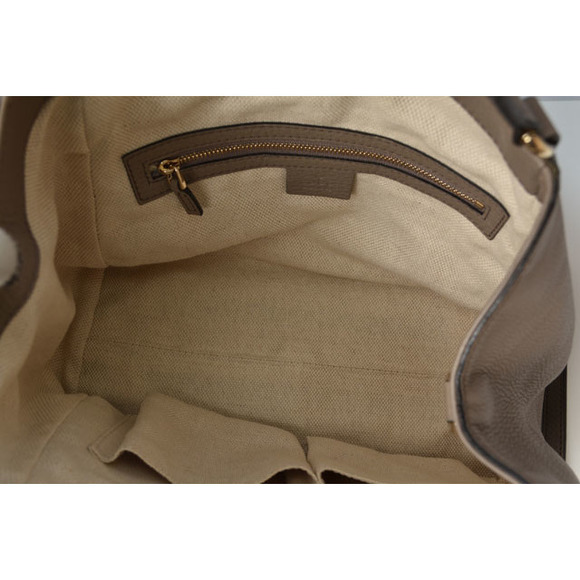 Gucci Soho Interlocking G Tote Shoulder Bag Leather Greige - Picture 4 of 12